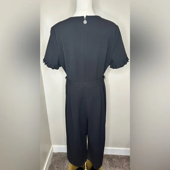 Tommy Hilfiger Black V-Neck Ruffle Sleeve Belted Jumpsuit Size 14